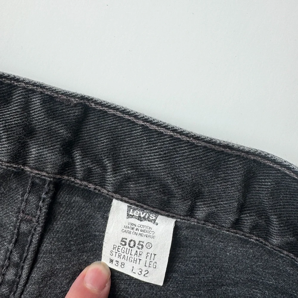Levis 505 Regular Fit Straight Leg Jeans Faded Black Denim Mens 36x32 Cotton